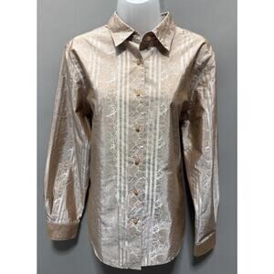 Foxcroft Wrinkle Free Shaped Fit Floral Embroidered Button Down Blouse Top 12